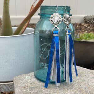 Metallic blue concho earrings